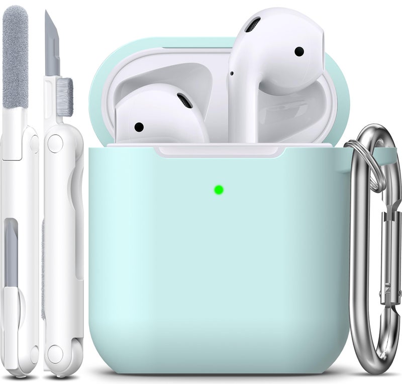 R-fun Compatible with AirPods Case Cover, Soft Silicone Protective Cover with Keychain for Women Men Compatible with Apple AirPods 2nd 1st Generation Charging Case, Front LED Visible,Turquoise - Image 1